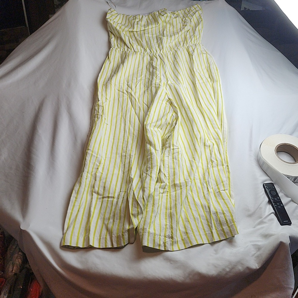 Ashley Stewart Strapless Wide-Leg Jumpsuit Yellow Stripe Women's Size 16